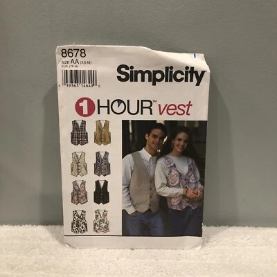 Simplicity SEWING PATTERN 8678 Unisex LINED VESTS Sizes XS-M UNCUT - Image 1 of 4