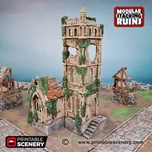Iglesia en ruinas - campanario y septiembre - terreno de mesa de fantasía - Imagen 1 de 10