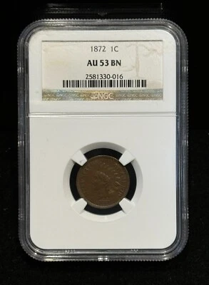 1872 Indian Head Cent AU53 BN NGC – Key Date with Rich Historical Significance - Image 1 of 4