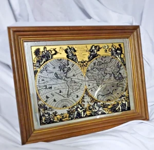 Vintage Mappe Monde Carte Universelle De Terre Mirror 15x12 - Picture 1 of 3