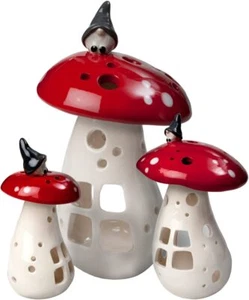 Nääsgränsgården Windlicht Keramik  Pilz mit Wichtel Laterne Teelichthalter Pilz - Bild 1 von 6