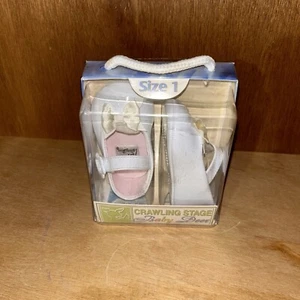 New Baby Deer Girls Shoes White and Pink Flower Baby Size 1 Crawling Stage - Picture 1 of 8