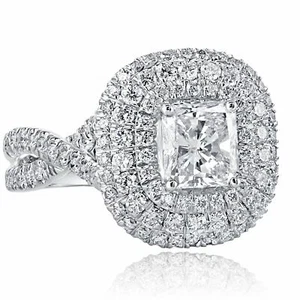 GIA Certified 2.27 TCW H-SI1 Radiant Diamond Engagement Infinity Ring 18k Gold - Picture 1 of 11