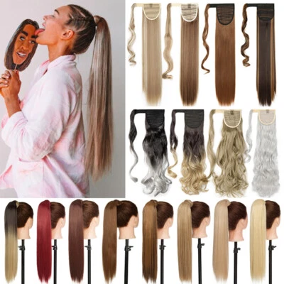 Clip de cola de caballo extra largo de 32"" en extensión de cola de caballo imitación-peluza gruesa humana Foto 1 de 4