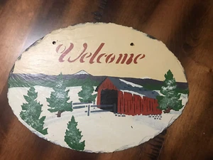 Welcome Plaque by Paula Savel Cape Cod Stencil Co. painted on slate - Picture 1 of 6