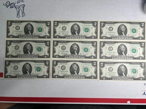 9 Consecutive Serial Number,  2017A , US $2 DOLLAR BILLS Uncirculated - Picture 1 of 2