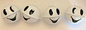 Vintage White Ghost Smiley Face Jingle Bells Lot of 4 Halloween Cute - Picture 1 of 3