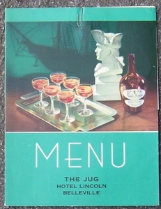 Menu The Jug Restaurant, Hotel Lincoln, Belleville, Illinois Vintage - Picture 1 of 2