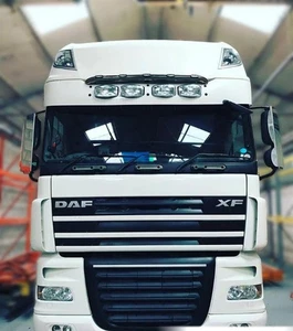 Black Stainless Steel Visor Bar + Flush LEDs + Up Lights To Fit Renault Midlum - Picture 1 of 11