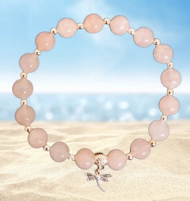 Rosenquarz Armband💍Damen Perlenarmband Sterlingsilber Edelstein Damen Schmuck - Bild 1 von 3