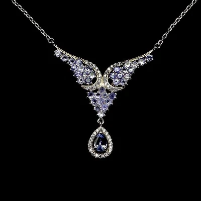 925 Sterling Silver Necklace Pear Tanzanite 6x4mm Natural Gemstone Jewelry 19in - Image 1 of 4