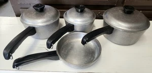 7 Pc. Vintage Club Hammered Aluminum Cookware Pots W/ Lids - Picture 1 of 10