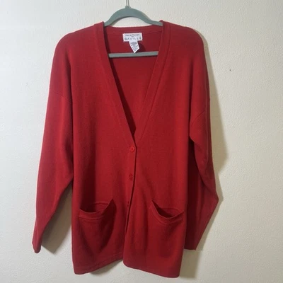 Suéter cárdigan mediano largo Rena Rowan for Saville para mujer, bolsillos delanteros rojos Foto 1 de 4