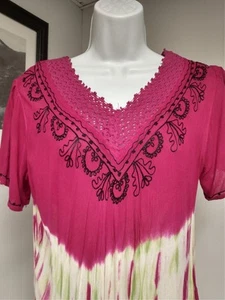 Women's Summer Free Size Colorful Dress Flowy Beach Boho Fuchsia & Green - Picture 1 of 7