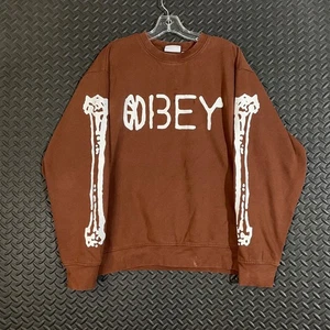 OBEY Brown Bone Skeleton Graphic Pullover Crew Neck Sweater Men's Size Medium - Picture 1 of 9