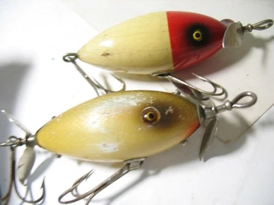 2 South Bend Midget Surf Orenos old wood fishing lures glass eyes - Image 1 of 4