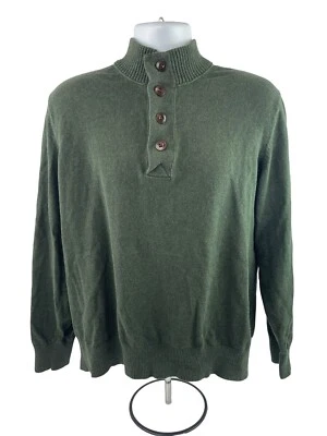 Suéter masculino Eddie Bauer XL verde pulôver 1/4 botão L/S mistura de algodão cashmere - Imagem 1 de 4
