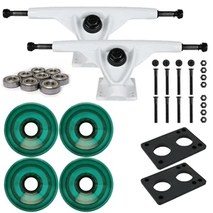 Longboard 181mm Reverse Kingpin White Trucks 76mm Translucent Green Wheels with - Picture 1 of 4