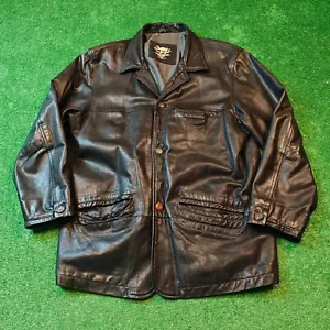 Chaqueta de Cuero de Cabra Colección Camel Vintage Para Hombre 52 L/XL Blazer Negro Exterior - Imagen 1 de 16