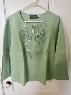 BOB MACKIE носимый искусства женщин зеленый кардиган w блестки украшения Sz 1 X новый с Ярлыками - Изображение 1 из 4