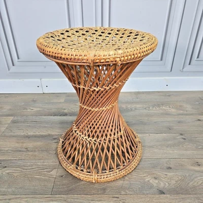Retro Vintage Round Cane Rattan Wicker Twist Plant Stand Stool Seat Footstool - Image 1 of 4