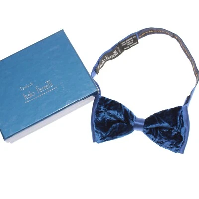 Pajarita de terciopelo Italo Ferretti nueva con caja tamaño ajustable en mezcla de seda azul Foto 1 de 4