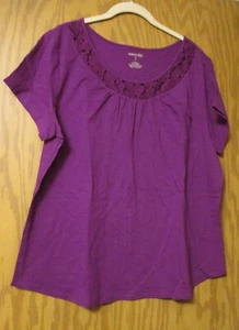 St Johns Bay Purple Tee with Lace Trim around Neckline (1X) NWT MSRP $30 - Picture 1 of 4