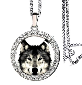 Silvertone Wolf Pendant Necklace on 18" Stainless Steel Chain - Picture 1 of 2