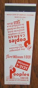 TAXI CAB: PEOPLES CAB (PITTSBURGH, PENNSYLVANIA) (MATCHBOOK MATCHCOVER) -F24 - Picture 1 of 1