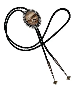 Cravatta vintage Navajo nativi americani paesaggio diaspro argento sterling bolo firmata camper - Foto 1 di 16