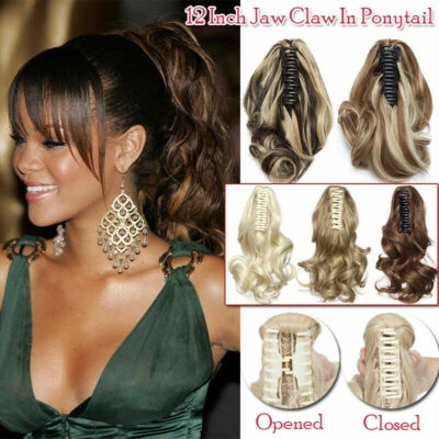 Short  Thick Wavy Human Hair Claw/Jaw Clip in Remy Hair Ponytail Extension 8-14" - Image 1 of 4