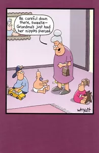 Funny ADULT BIRTHDAY Card by Tim Whyatt, Nipple Piercing — American Greetings +✉ - Picture 1 of 6