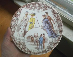 1880s RARE FRENCH CLOTHES FASHIONS CHINA PLATE WALL HANGER NICE MAKER'S MARK - Picture 1 of 5