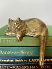 Vintage Sleeping Brass Cat Kitty Book Shelf Mantel Sitter Hanging Tail