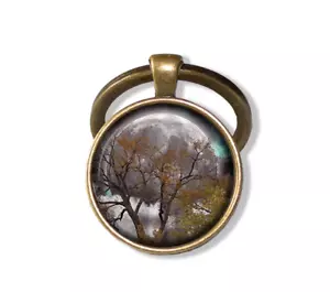 Equinox Autumn Fall Season - Handmade ROUND Glass Pendant Keychain KEY RING - Picture 1 of 7