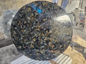 Mesa de centro de mosaico ojo de tigre azul, muebles de pasillo central de mármol con piedras preciosas - Imagen 1 de 9