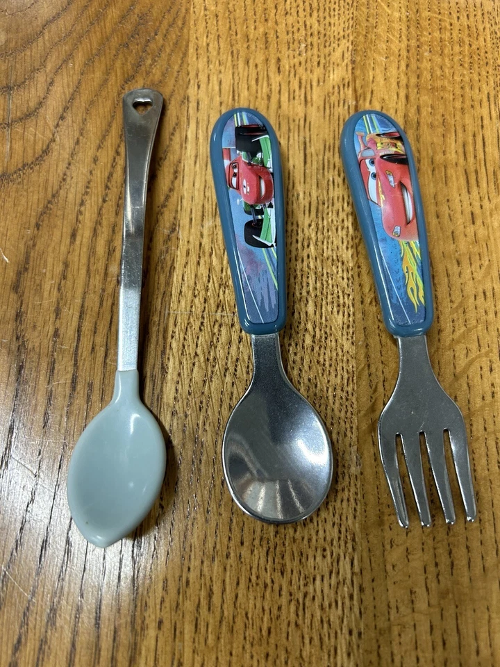 Disney Learning Curve  Baby Spoon And Fork Cars Munchkin Rubber coated - Image 1 of 3