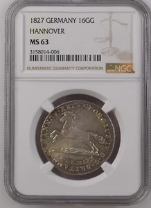 1827 Alemania Hannover 16 Gute Groschen Plata NGC MS63 ¡Gran Color! Ver vídeo HD - Imagen 1 de 2