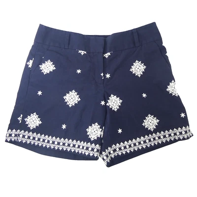 Pantalón Corto Ann Taylor LOFT Mujer The Riviera Azul Blanco Talla 0 29W Bordado Chino Foto 1 de 4
