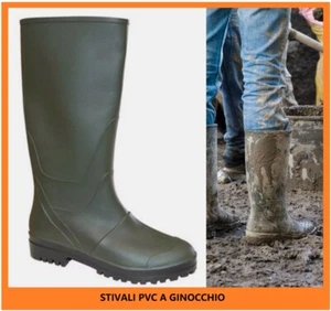 Stivali in gomma PVC da Lavoro uomo per caccia pioggia Pesca al Ginocchio Verdi - Foto 1 di 1