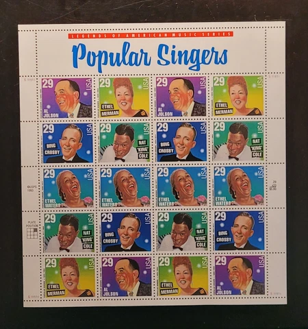 Scott 2849-2852 Popular Singers 1993 sheet of 20/29¢ stamps Cover