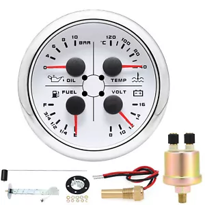 85MM Boat 4In1 Gauge Fuel Level Oil Pressure Water Temp Voltmeter with Sensor - Picture 1 of 14
