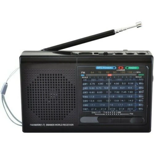Supersonic 9-Band Rechargeable Bluetooth AM/FM Radio (Black) with USB/SD MP3  - Image 1 of 4