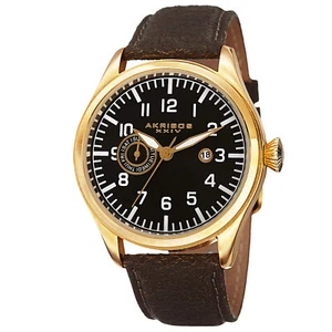 Men's Akribos XXIV AK785YG Swiss Day/Date Distressed Brown Leather Strap Watch - Picture 1 of 1