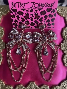 Betsey Johnson Ohrringe hängend Herzen Boost Rosegold Schleife Lavendel Perlen RAR - Bild 1 von 2