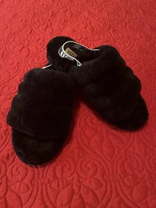 UGG OH YEAH CIABATTA DONNA SLIDE PELLICCIA FLUF TAGLIA 6.NERO. - Foto 1 di 8