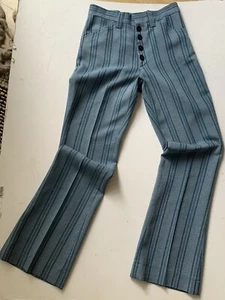 Pantalone vintage Farah blu a righe taglia 26X30 gamba svasata discoteca anni 70 bottoni talon - Foto 1 di 12