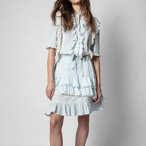 Neu mit Etikett $ 548 Zadig & Voltaire Ranky Raffle Spitzenborte Kleid Gletscher Größe S, M - Bild 1 von 8