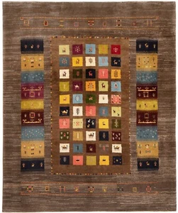 Alfombra persa anudada a mano Gabbeh 243 x 206 cm nómada, oriental, alfombra, alfombra, marrón - Imagen 1 de 12