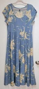 Chaps Maxikleid Damen Gr. XL Blau Blumen Kurzarm 100% Baumwolle Tropical - Bild 1 von 6